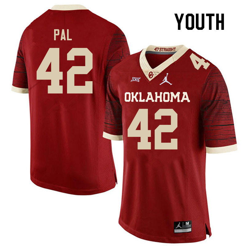 Youth #42 Jozsef Pal Oklahoma Sooners College Football Jerseys Stitched-Retro